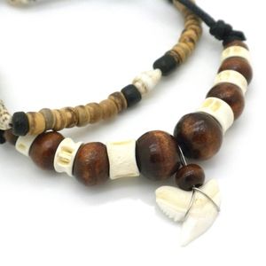 2 Mens Necklaces 16" Real Sharks Tooth Wood Teen